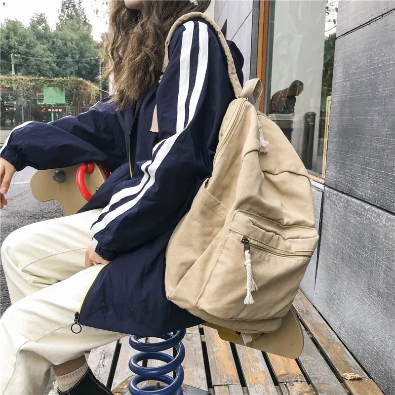 

Fashion Preppy Style Simple Solid Color Women Canvas Backpacks 2019 New Zipper Female Students School Bags Shoulder Bags