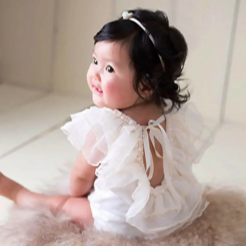 

0-18M Newborn Infant Baby Girl Rompers Pearl Lace Ruffle Jumpsuit Withe Playsuit Birthday Party Baby Girls Costuems Princess