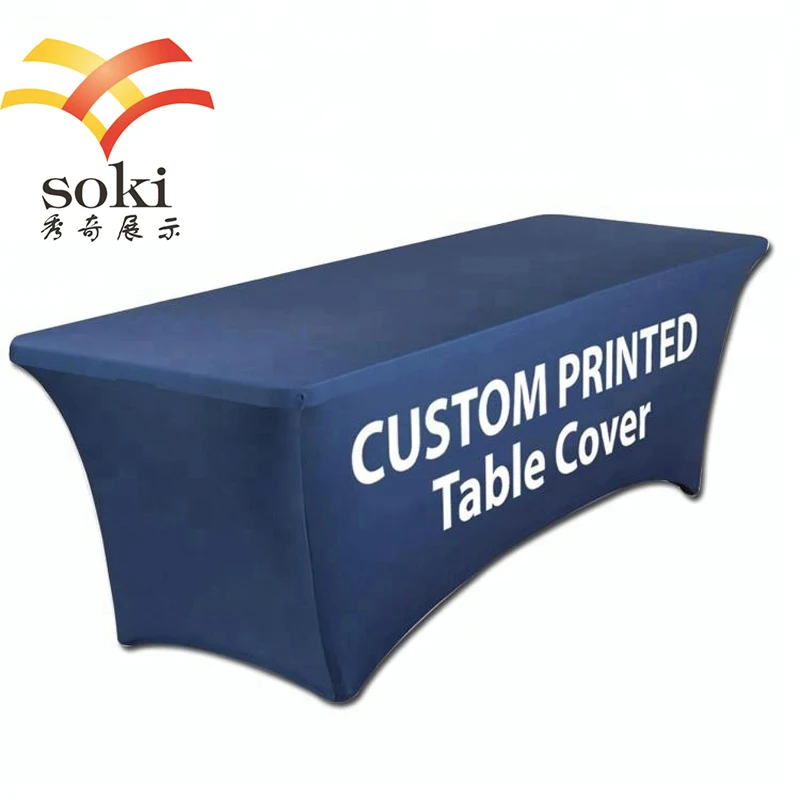Custom 4ft 6ft 8ft 100 polyester Fabric stretch fitted table cloth