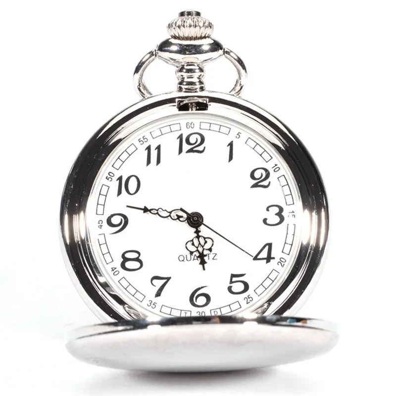 

Smooth Stainless Steel Case White Dial Arabic Numbers Modern Pocket watch man woman kid gift necklace clock Couple old man watch