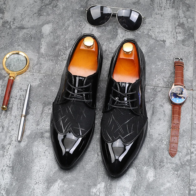 Мужские классические туфли на шнуровке черные мягкие мокасины из искусственной