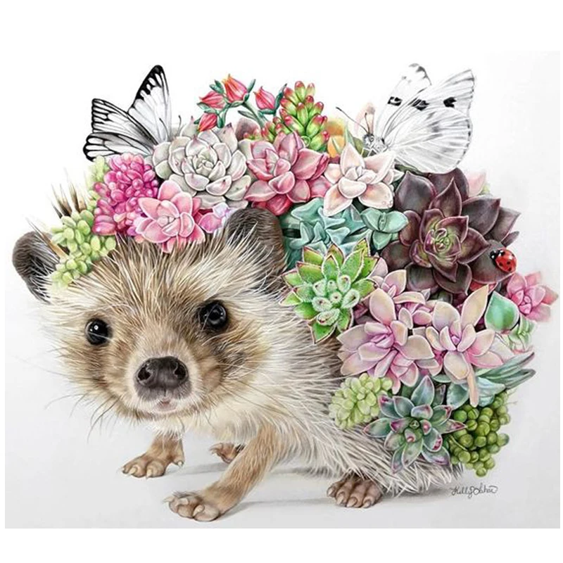 

5D Diamond Painting Hedgehog Succulents flower picture of Rhinestones Cross Stitch,Diamond embroidery mazayka Sweet Decor Z784