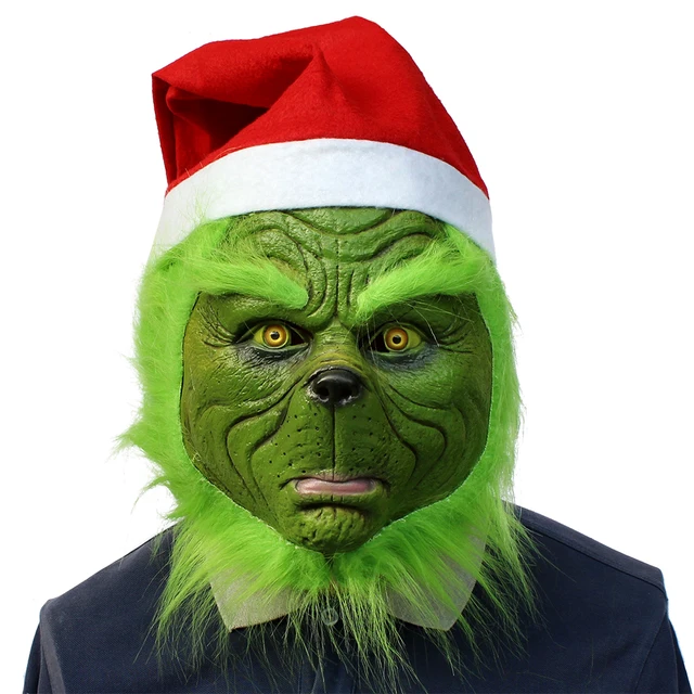 Grinch Stole Christmas Latex Mask With Hair Xmas Hat Helmet Party Grinch Cosplay Props Party