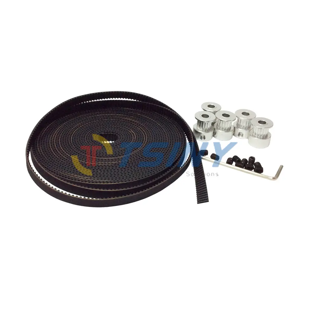 

5pcs 2GT 16 Teeth Aluminium Timing Belt Pulley Bore 5mm + 5Meter Open Ended Timing Belt Width 6mm Pitch 2mm Rubber Belt