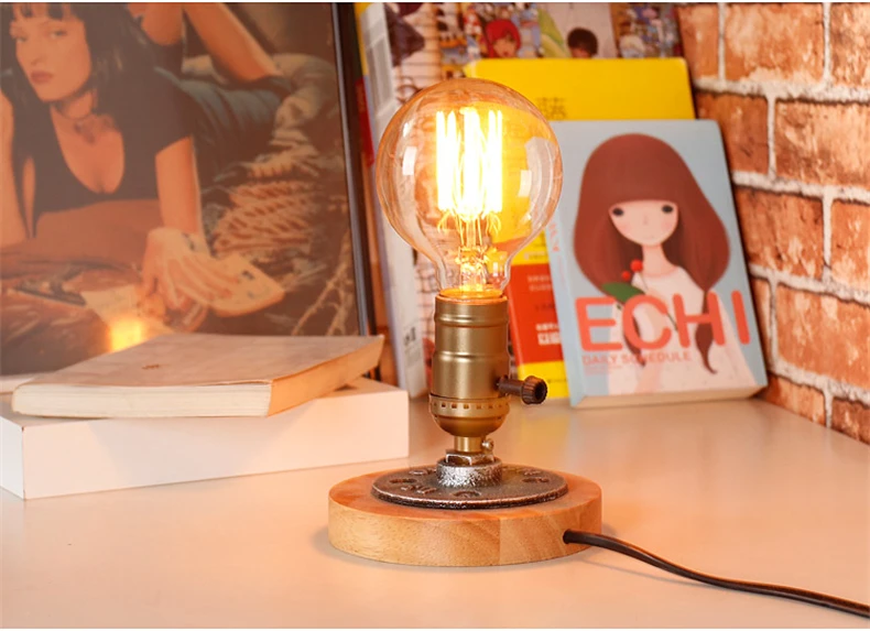 В американском стиле из цельной древесины настольная лампа промышленная Ретро креативная Минималистичная прикроватная лампа для бара или кафе декоративная светодиодная тафлампа
