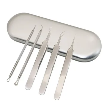

5pcs Blackhead Extractor Tool Kit Stainless Acne Needles Pimple Pore Tweezers Blackhead and Comedone Acne Extractor Removal Tool