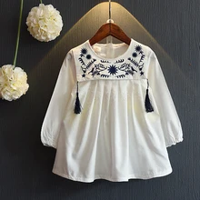 2016 summer clothes Girls Dresses College Wind Embroidery Design Dress for Girls Kids Clothes Princess Party Pageant Dresses