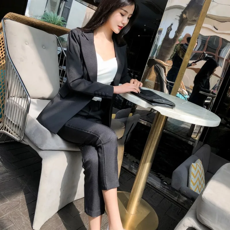 Women's suits set of pink professional small suit jacket casual wild nine pants two sets of 2019 summer new women's clothing