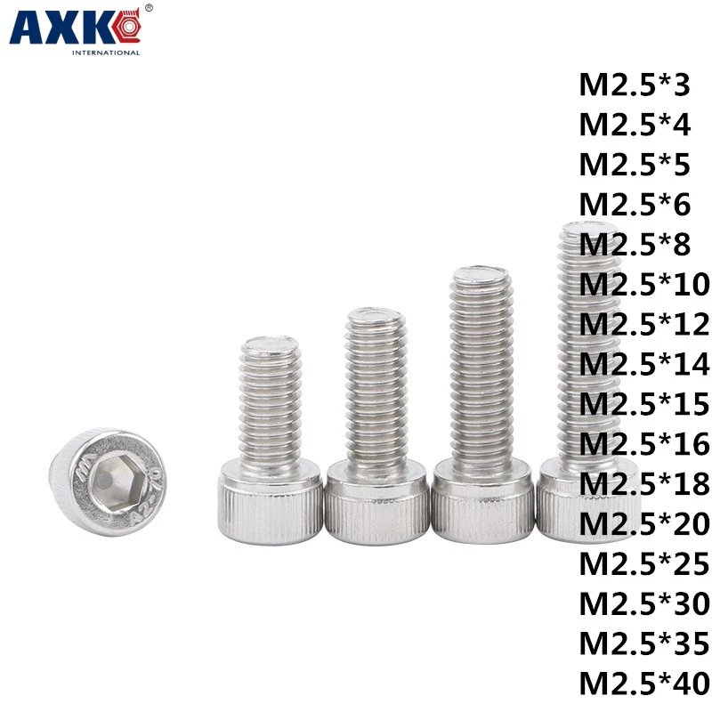 

AXK 50pcs 304 stainless steel GB70/DIN912 bolt Cylindrical hexagon socket head cap screw M2.5*3-40mm