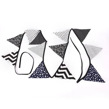 

12 Flags 3.2m Fabric Cotton Banner Bunting Outdoor Tent Decoration Black and White Pennant Flags Garland Special Baby Shower