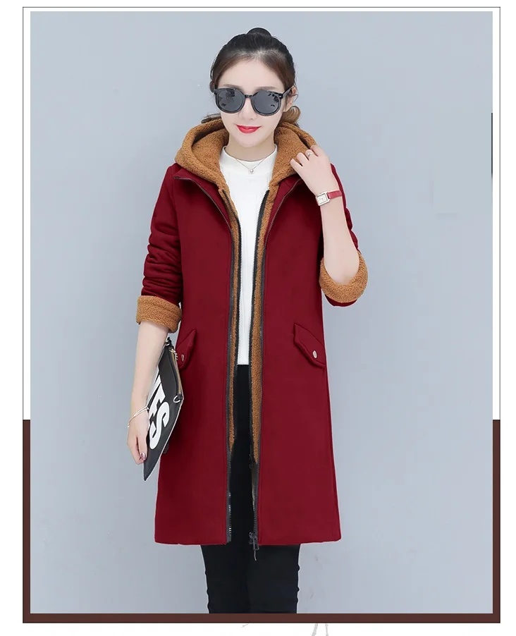 Лидер продаж, женские толстовки на молнии с добавлением шерсти, зимнее пальто из овечьей шерсти, модная женская одежда высокого качества K4487