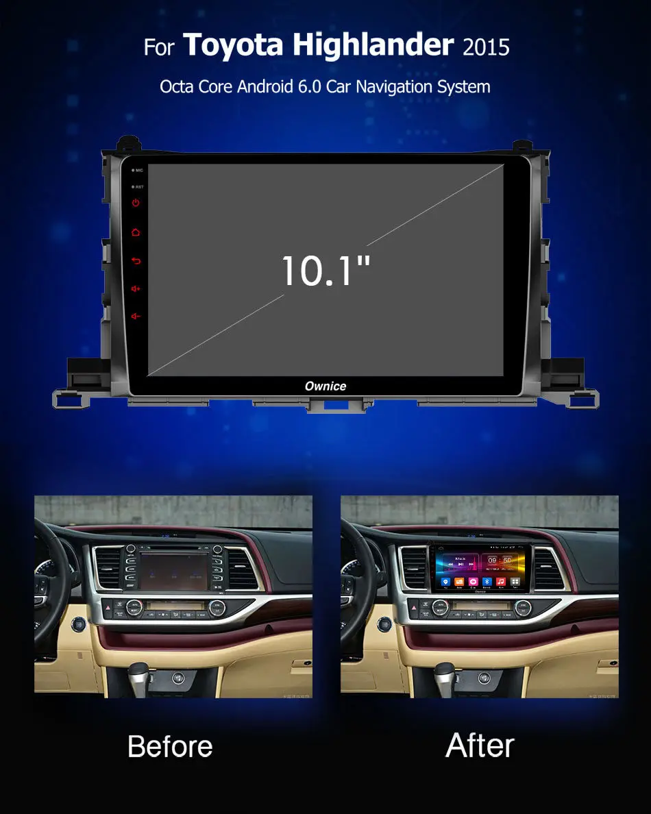 Sale Ownice C500+ G10 Android 8.1Car Radio DVD player for Toyota Highlander 2015 large screen HD Gps Navi 2GB RAM Eight Core 4G LTE 2