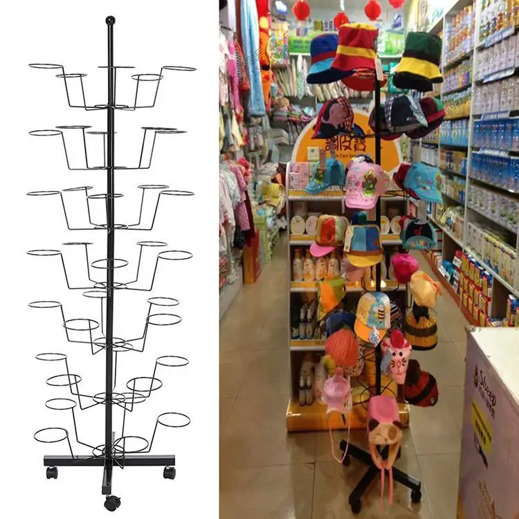 

Cap Homdox Metal Hat Hanger Organizer Adjustable Retail Rack Display Rotating Stand 164.5cm/64.2inch Height 7 Layers with Wheels