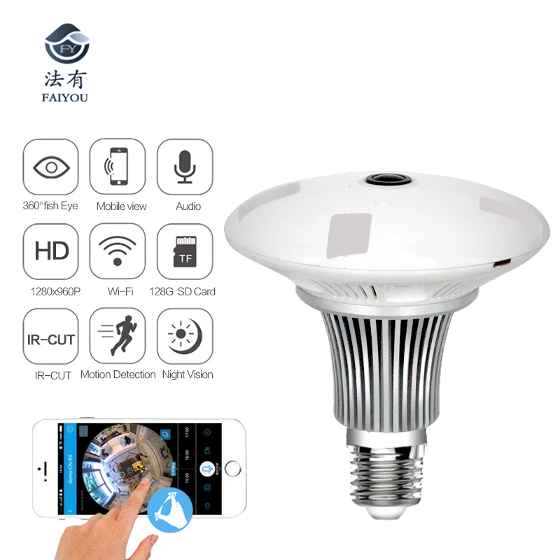 FAIYOU Panoramic Bulb 360 VR 960P 1080P 1 3MP HD IP Camera Smart LED Lights Cam