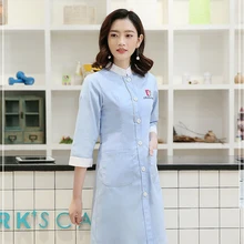 Женский воротник со стоячим воротником, средний рукав, медсестры, Униформа, стоматологическая клиника, докторская куртка, приталенная, для доктора, белое пальто