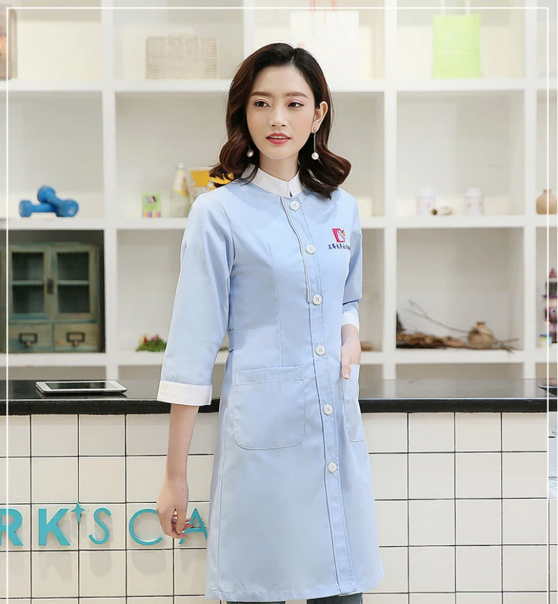 New women's Stand Collar Middle sleeve nurse uniform dental clinic doctor's outcoat slim fit doctor white coat free ship |