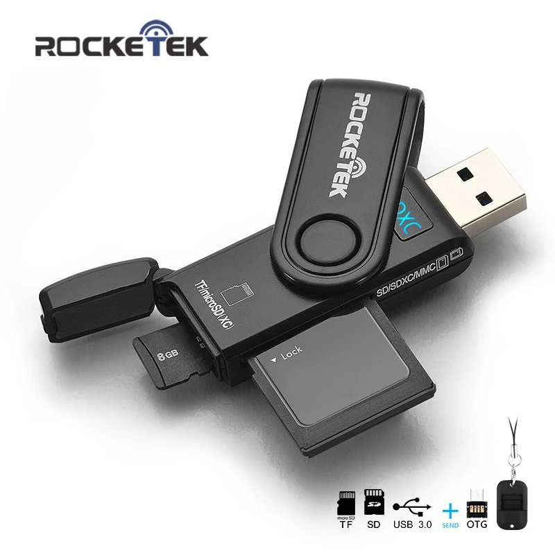 ROCKETEK USB 3,0 Card Reader Тип c Multi Micro SD Card Reader для SD/TF карты памяти ноутбука компьютерные аксессуары