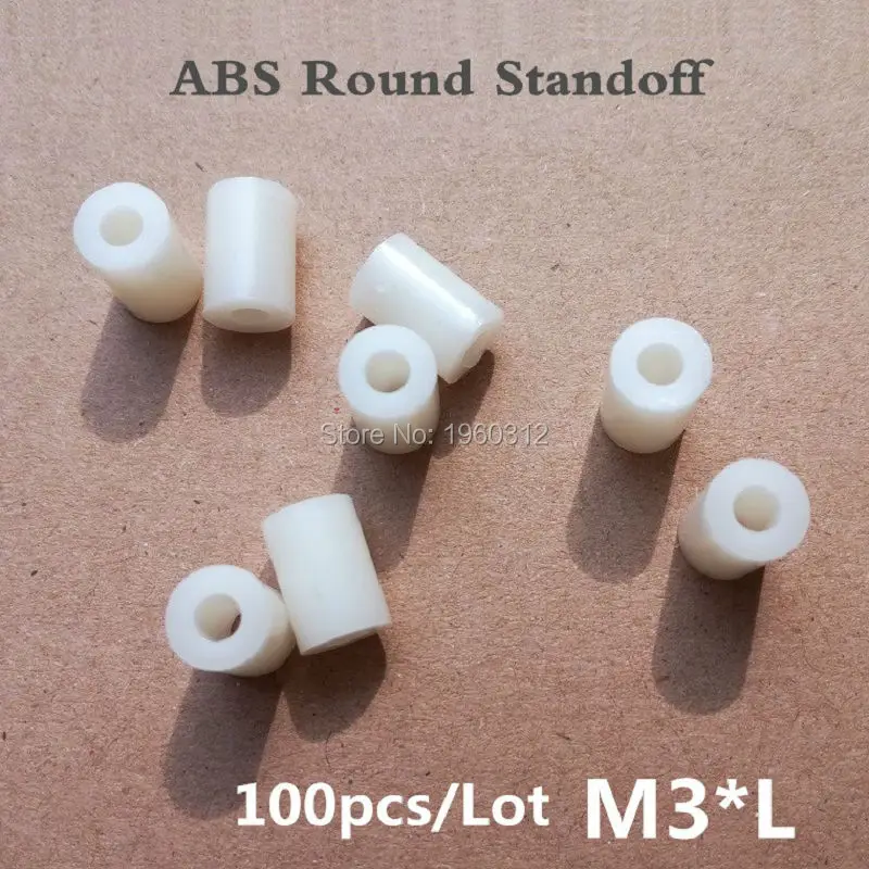 100 шт./лот M3* л(L = 1/2/3/4/5/6/7/8/10 мм) АБС-пластик нейлон круглый стоек распорку, прокладка для печатной платы OD(7 мм) X ID(3,2 мм)* L