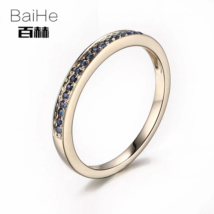 BAIHE Solid 14 K желтое золото(AU585) 0.18CT Сертифицированный H/SI круглый вырез настоящие сапфиры свадебные женские модные ювелирные изделия кольцо