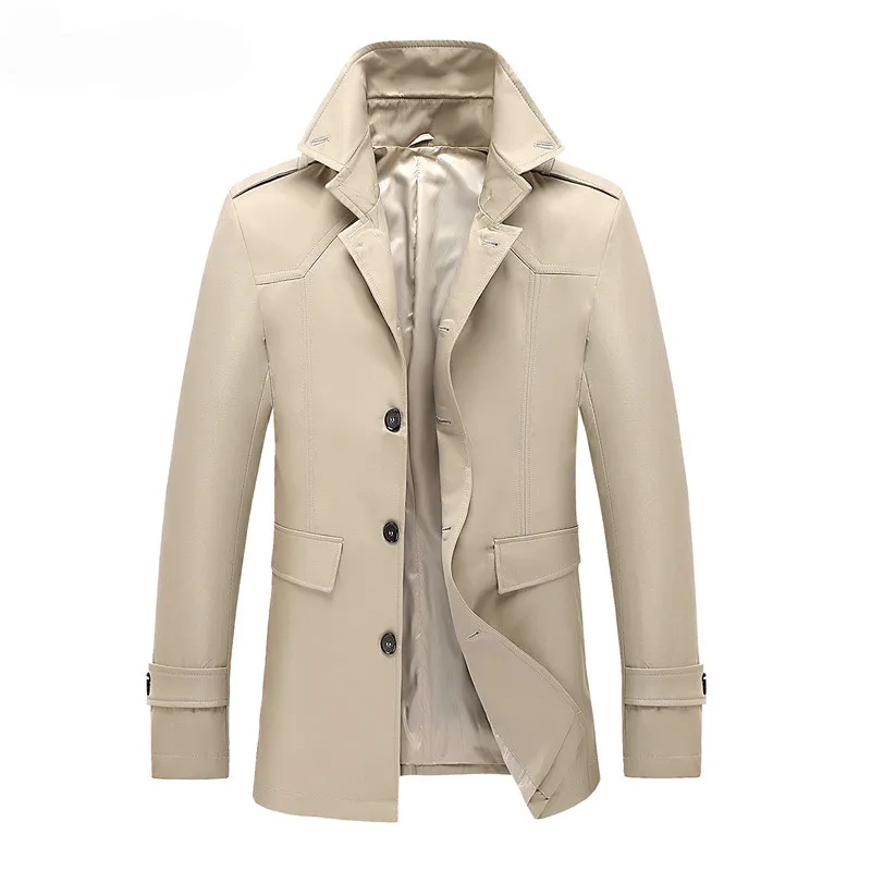 

MORUANCLE Men Fashion Trench Coat British Style Overcoat Male Spring Autumn Windbreaker Outerwear Solid Color Single Breasted