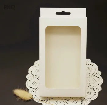 

100pcs 4 Sizes Black White Kraft Paper Window Box With Hang Hole For Mobile Phone Case Packaging Box Retail Phone Cover Box