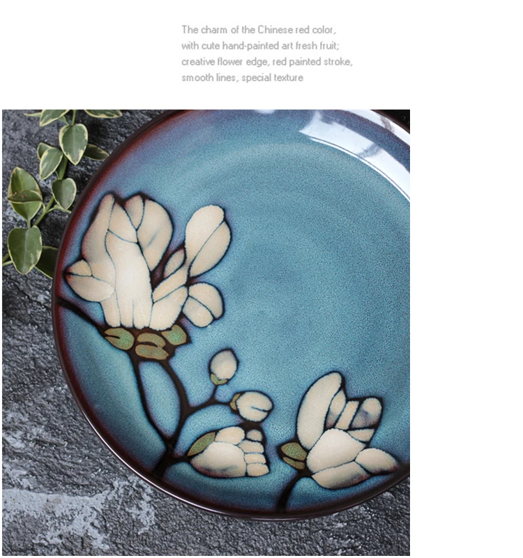 EECAMAIL домашняя практичная Высококачественная ручная роспись Магнолия керамическая посуда печь глазурованная Квадратная тарелка Западная тарелка для стейка фруктовая плита