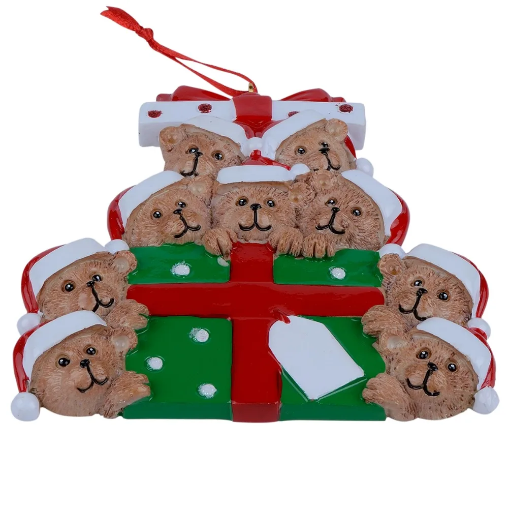 Wholesale Resin Bear Family Of 9 Christmas Ornament Personalized Gift Write Your Own Name For Holiday Home Decor Miniature Craft
