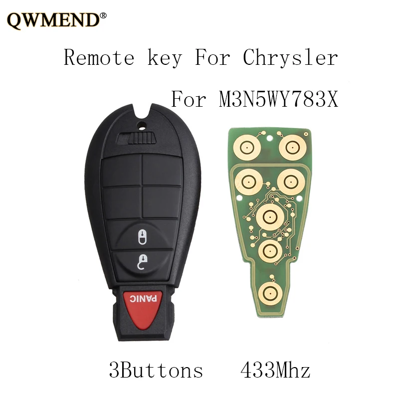 

QWMEND 2+1Buttons 433Mhz Complete Remote Key DIY For Dodge 08-14 Grand Caravan 09-13 Journey For Dodge M3N5WY783X key