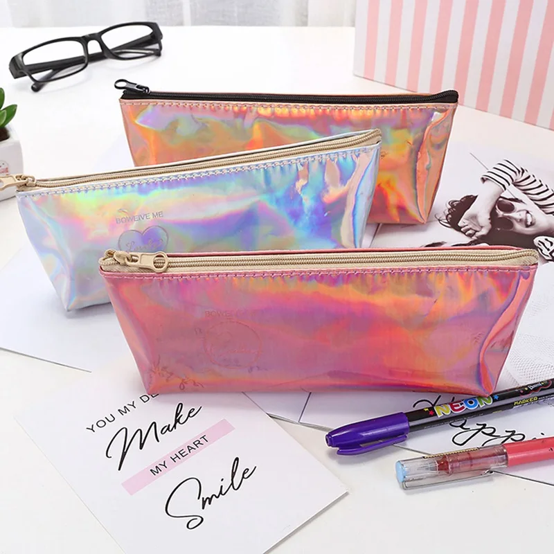 

Iridescent Laser Pencil Case Quality PU School Supplies Stationery Gift Holographic Pencil bag School Cute Pencil Box Tools
