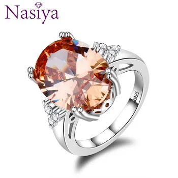 

Charms 12x16MM Champagne Shining Gemstone Rings 925 Silver Jewelry Ring With Natural Stones Best Gift For Women Men Wholesale