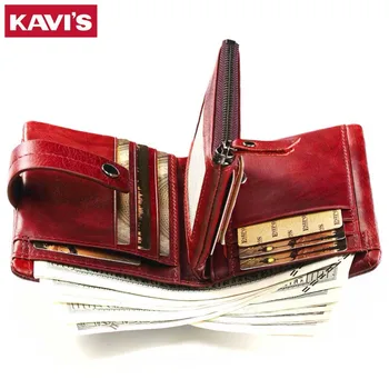 

KAVIS Women Coin Purse Small Wallet Female Genuine Leather Walet Portomonee Clamp for Money Bag for Girls Lady Zipper and Vallet