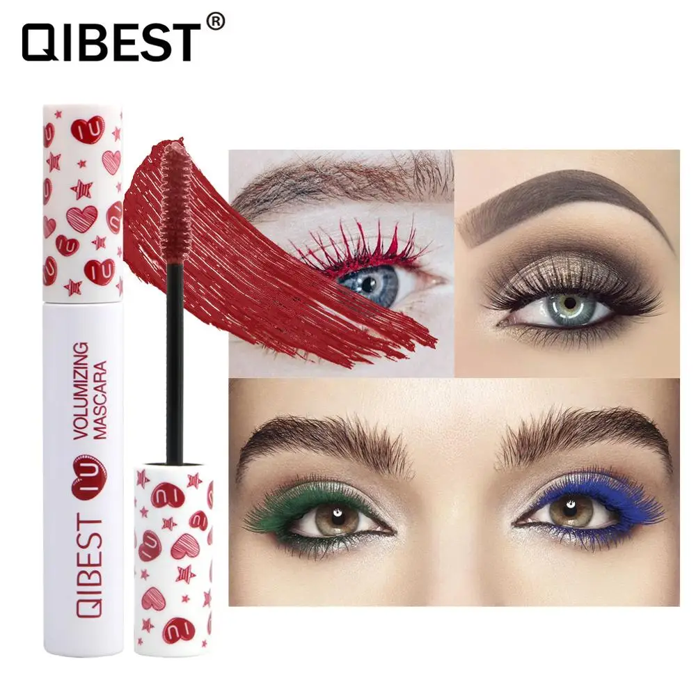 

Qibest colorful mascara red blue green yellow pigment cream long lasting waterproof Thick curling volume black mascara QB032