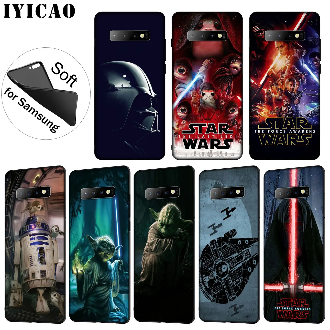 

IYICAO Yoda Darth Vader Star Wars Soft Silicone Phone Case for Samsung Galaxy S10 S9 S8 Plus S6 S7 Edge S10e E TPU Black Cover