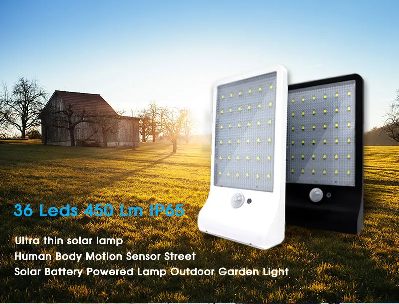 Солнечный садовый светильник на батарейках, солнечный светильник на открытом воздухе, 36 светодиодный ультратонкий настенный светильник s Body PIR датчик движения, уличный 450Lm IP65