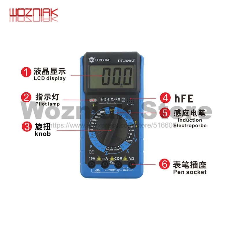 Цифровой мультиметр ЖК-дисплей Автоматическое отключение питания в диапазоне переменного/постоянного напряжения тока индукции Elextroprobe