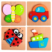 Деревянные игрушки-головоломки для детей, Мультяшные животные, фрукты, деревянные пазлы для детей, обучающая игрушка для раннего развития