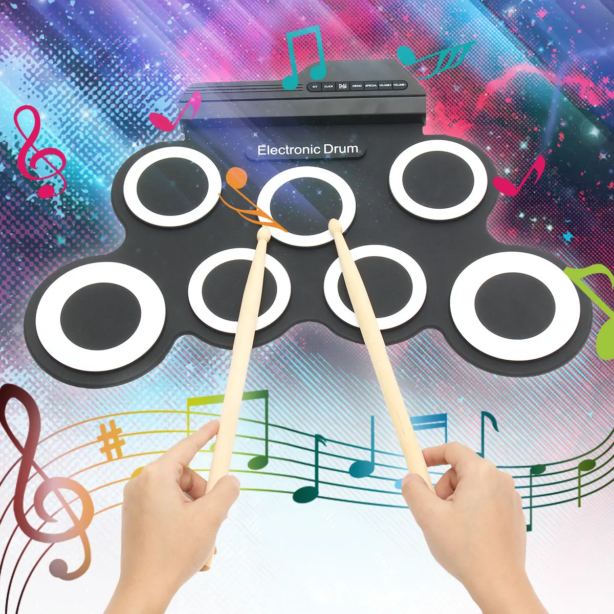 

Portable Electronic Drum Set USB 7 Pads Roll up Digital Drum Set Silicone Electric Drum Pad Kit + DrumSticks + Foot Pedal