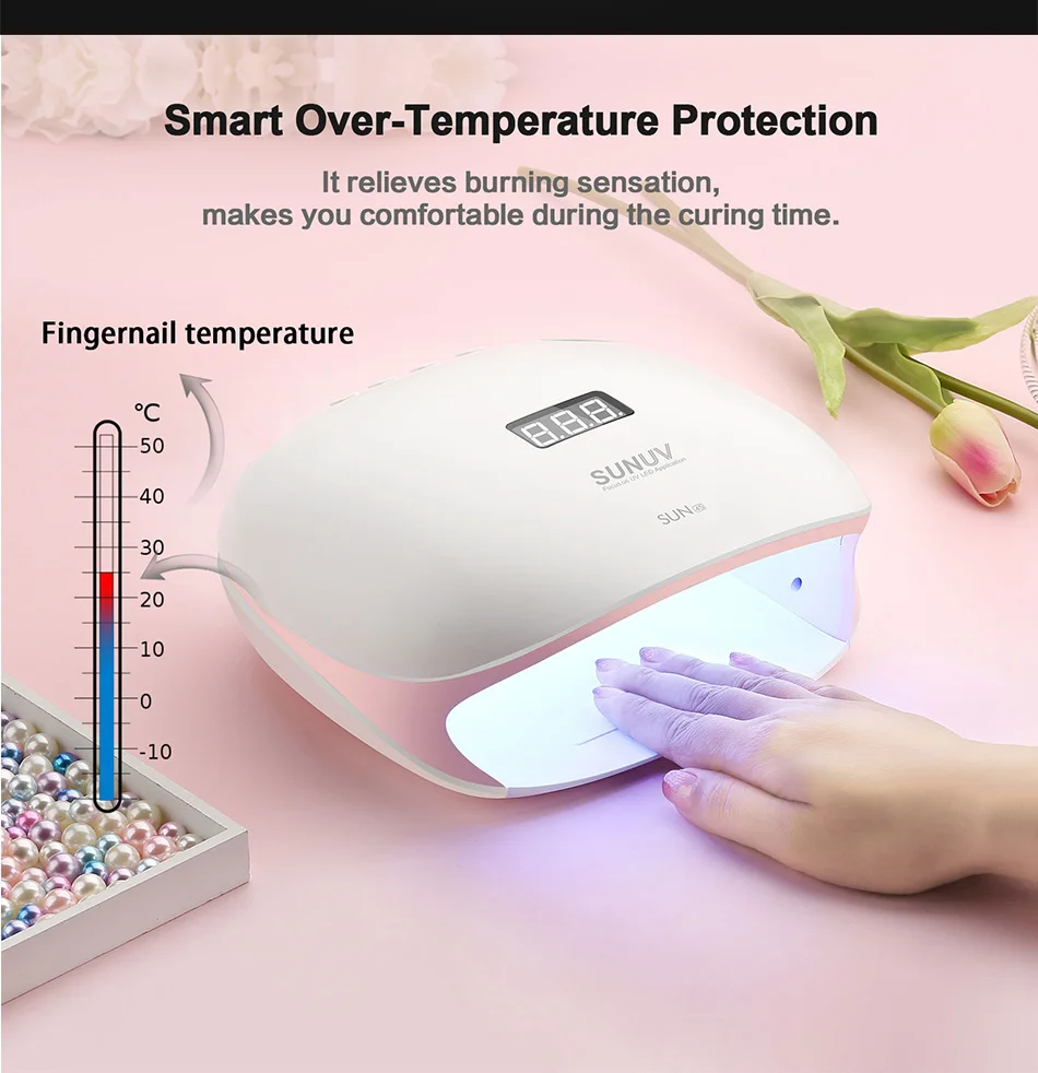 Secador de Unhas Híbrida para Unhas Polonês com Sensor Arte do Unha Sunuv Led Lâmpada Gel Inteligente Display Lcd Manicure Salão Rosa Sun4s 48 w uv 7 High Quality Beleza e saúde