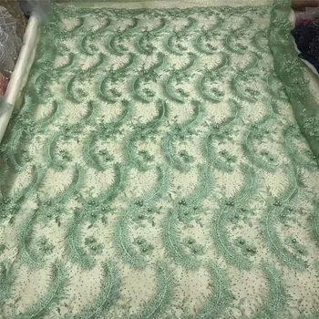 

African Lace Fabric With Bead And Stones Mesh Lace Embroidered High Quality Nigerian Lace For Wedding Dresses HJ368-1