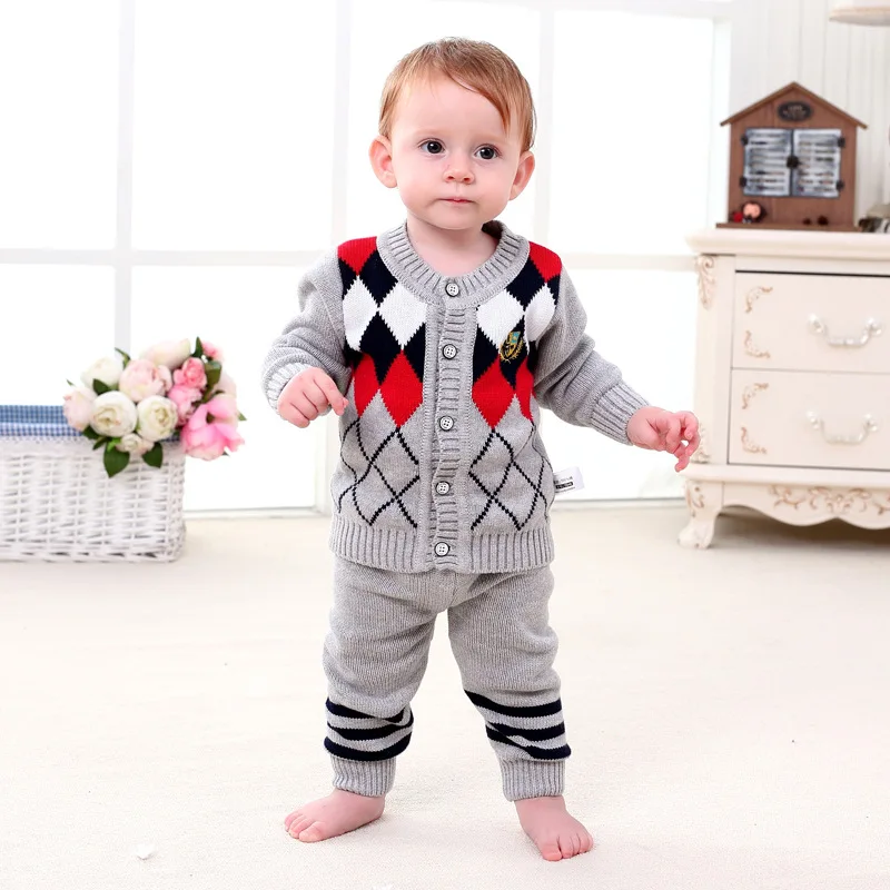 2016 Baby Boy Clothing Set Winter Warm Sweaters Baby Suit 3 Color Style