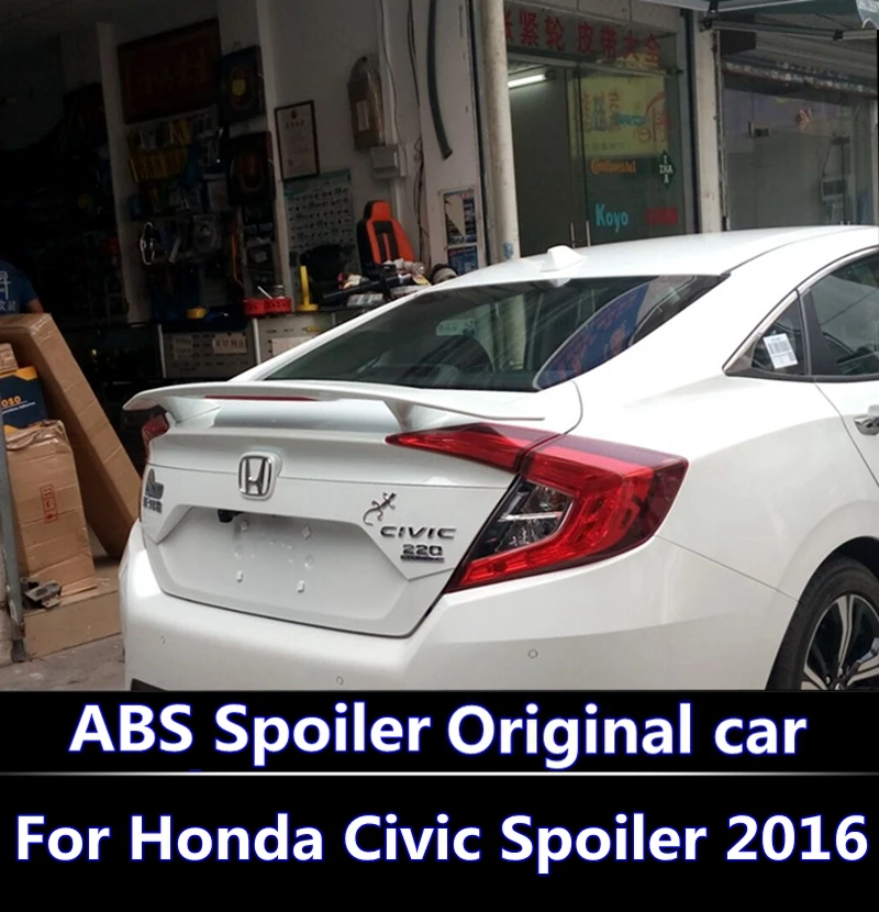 

For 2016-2017 Honda Civic Spoiler High Quality ABS Material Car Rear Wing Primer Color Rear Spoiler Screw hole mounting