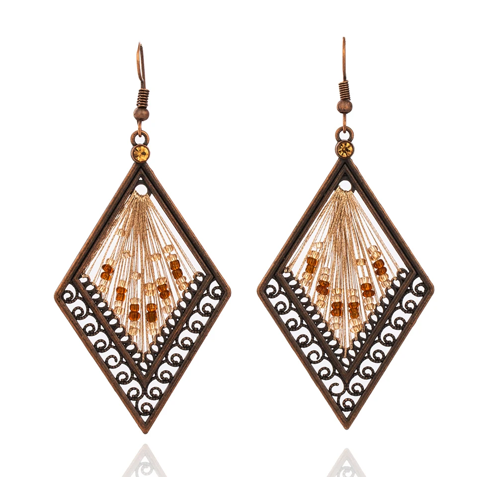 

2019 New Vintage Alloy Statement Earring Ethnic Handmade Color line Acrylic Beads Dangle Earrings for Women Fashion Jewelry Gift