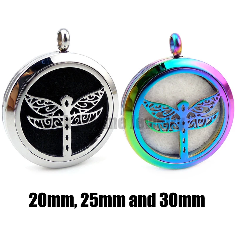 

Round Silver Dragonfly (20-30mm) Aromatherapy / Essential Oils Stainless Steel Perfume Diffuser Locket Necklace drop shipping