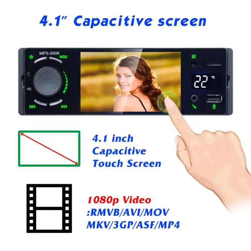 Discount VODOOL 3006 Car Radio 1 Din 4.1 inch Touch Screen Stereo MP5 Player Autoradio FM BT USB TF AUX LED Temperature Multimedia Player 8