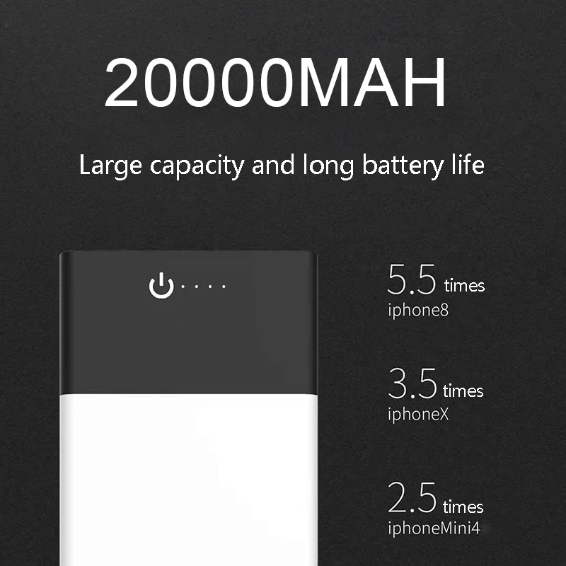 Внешний аккумулятор 20000 мАч, зарядное устройство для смартфонов, полимерная большая емкость, внешний аккумулятор для iPhone 6 7 8 Xiaomi honor