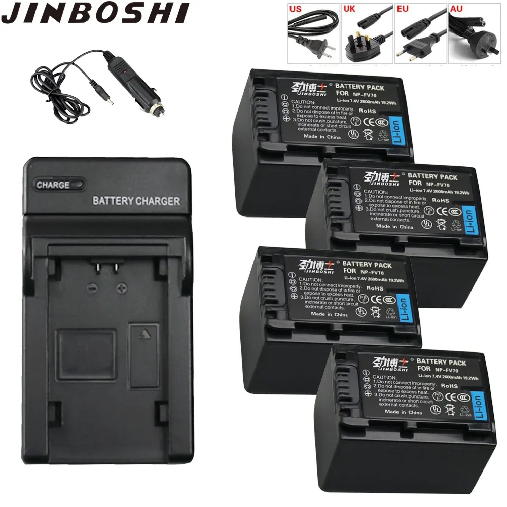 

4x NP-FV70 NP FV70 lithium batteries+charger NPFV70 Digital camera battery For Sony NP FV70 FV50 HDR CX150E CX170 CX760 PJ760