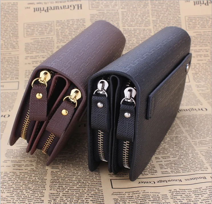 double zippered checkbook wallet Men Business Clutch Bag Leather Double Zipper Wallet Handbag Checkbook Purse-in Storage Bags ...