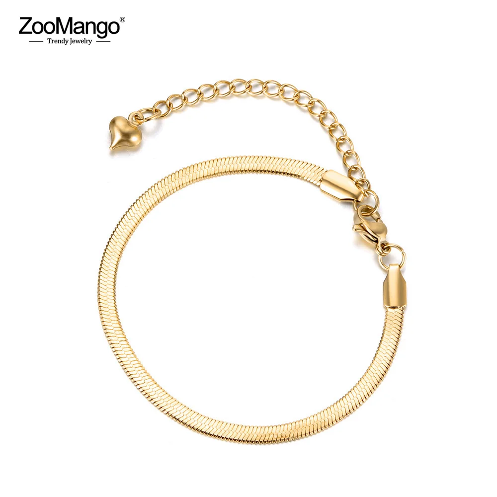 

ZooMango Trendy Jewelry Stainless Steel Snake Chain & Link Bracelets Rose Gold Charm Bracelet For Women Chirstmas Gift ZB18075