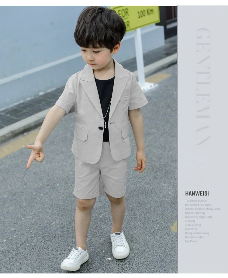 Summer Formal Kids Suit For Baby Boys Clothes Sets Gentleman Cotton Linen Teenage Casual Coat Vest Shorts 3pcs Children Clothing (7)