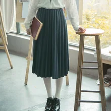 Женские юбки Япония панк каваи Ulzzang плиссированные Высокая талия сплошной цвет длинная юбка Женская Корейская Harajuku милые пуговицы для женщин